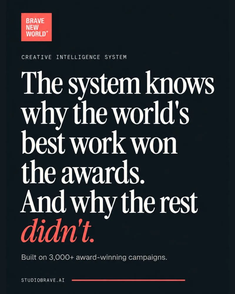Brave New World Creative Intelligence System: “The system knows why the world’s best work won the awards. And why the rest didn’t.”