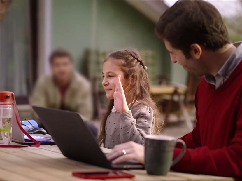 Father and daughter using a laptop in Vodafone’s 2020 brand film